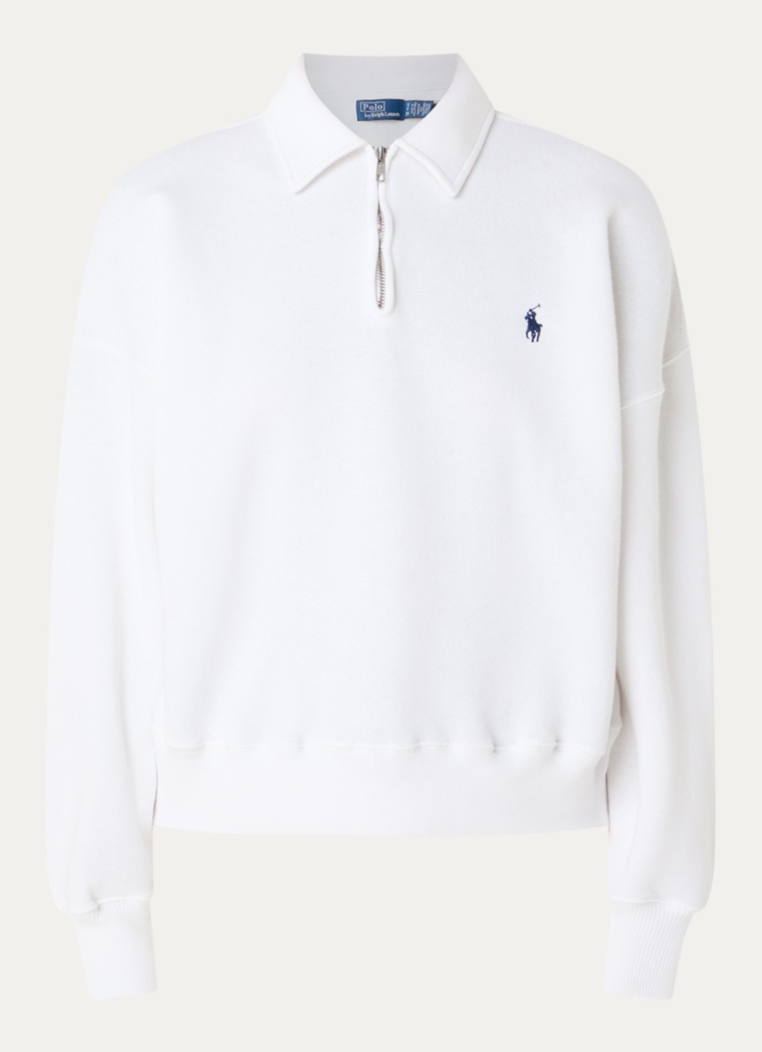 Ralph Lauren Sweater met halve rits en logoborduring - voorkant wit