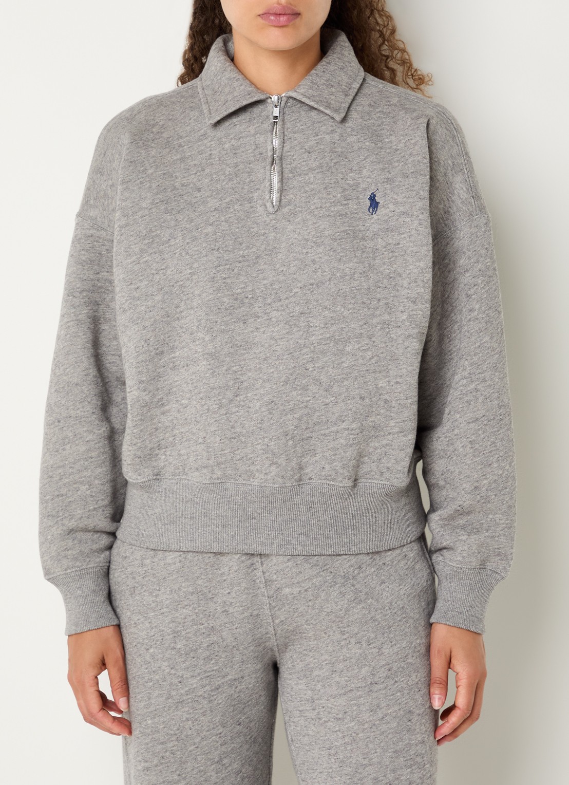 Ralph Lauren Sweater met halve rits en logoborduring - detail 4 middengrijs
