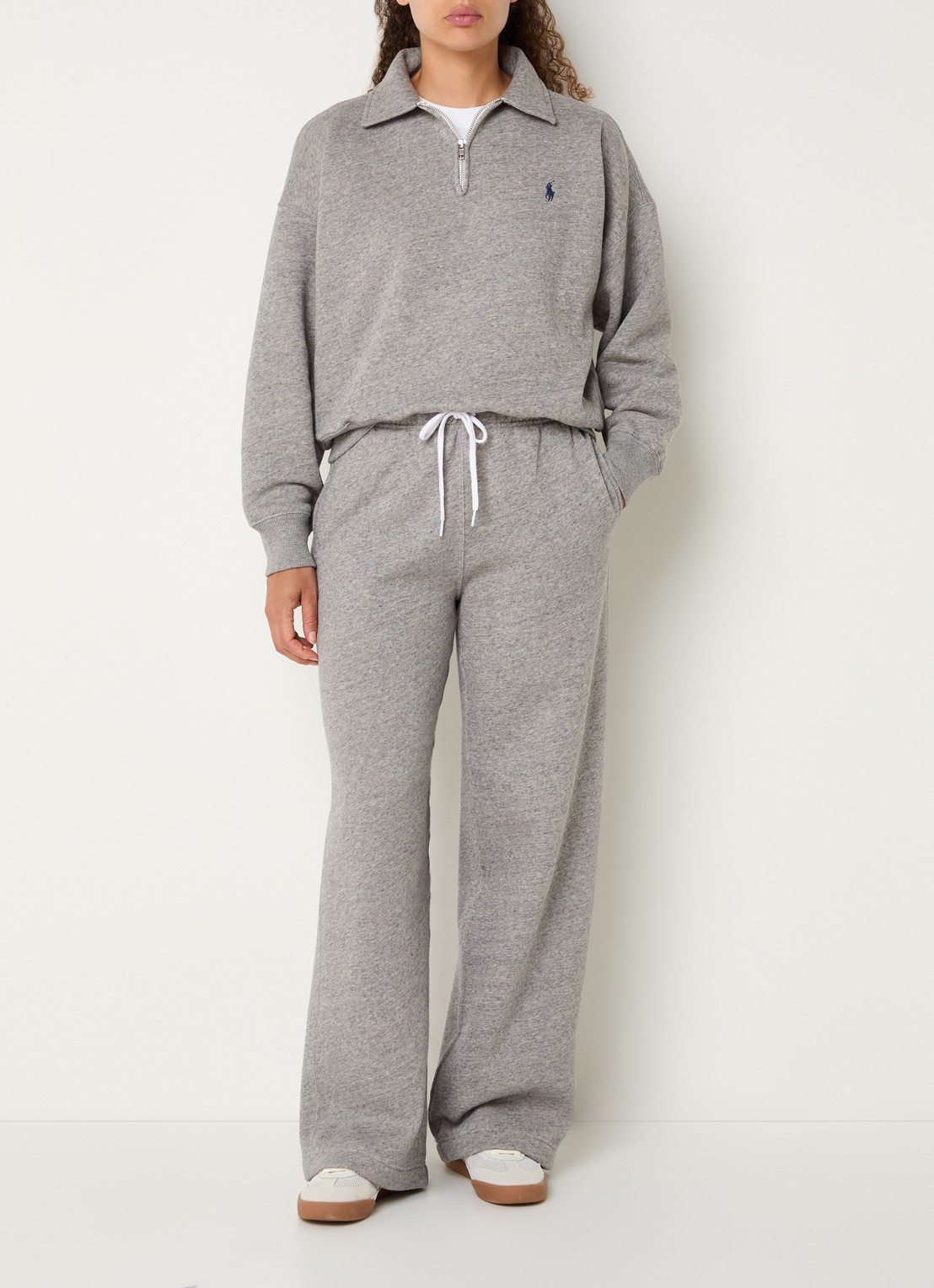 Ralph Lauren Sweater met halve rits en logoborduring - voorkant 2 middengrijs