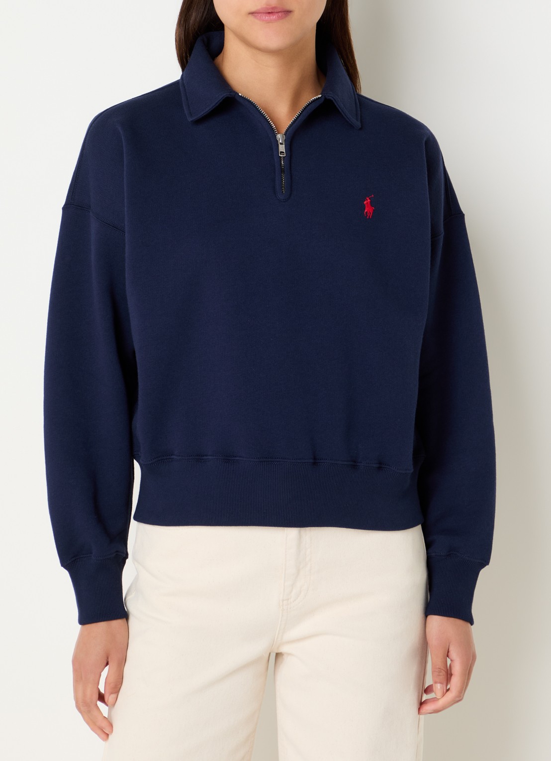Ralph Lauren Sweater met halve rits en logoborduring - detail 4 donkerblauw