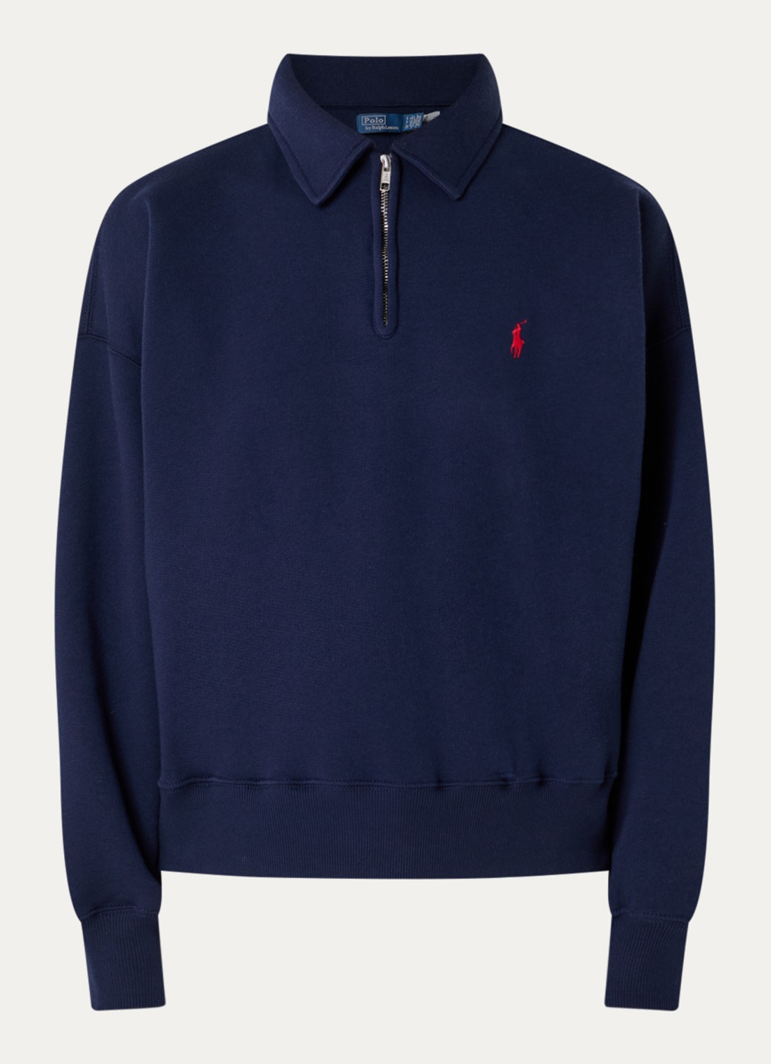 Ralph Lauren Sweater met halve rits en logoborduring - voorkant donkerblauw