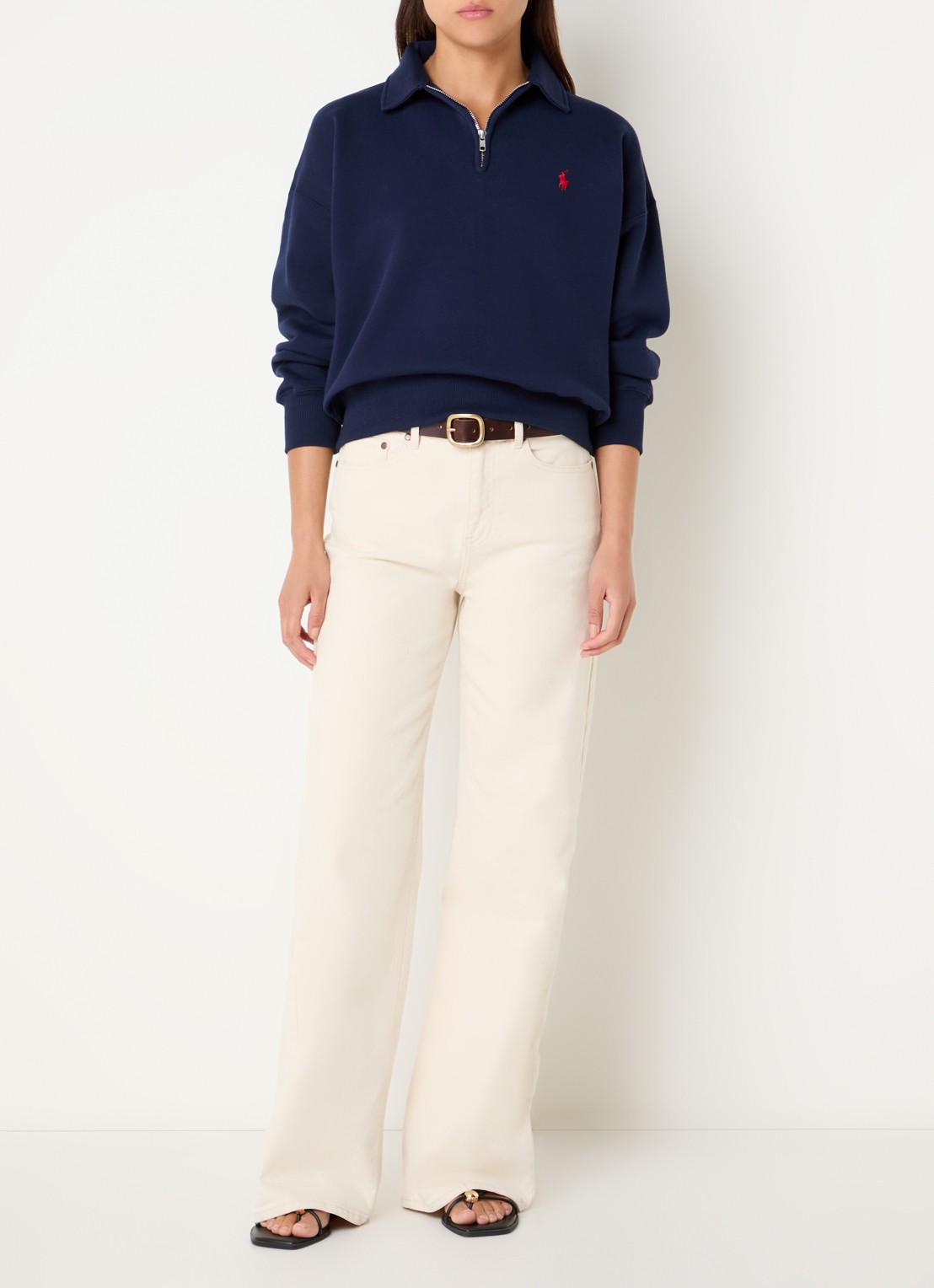 Ralph Lauren Sweater met halve rits en logoborduring - voorkant 2 donkerblauw