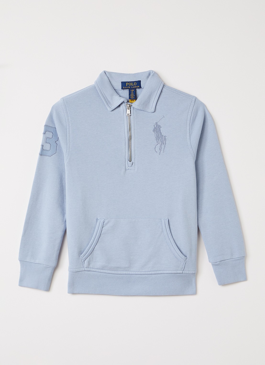 Ralph Lauren Sweater met halve rits en logoborduring - voorkant blauwgrijs