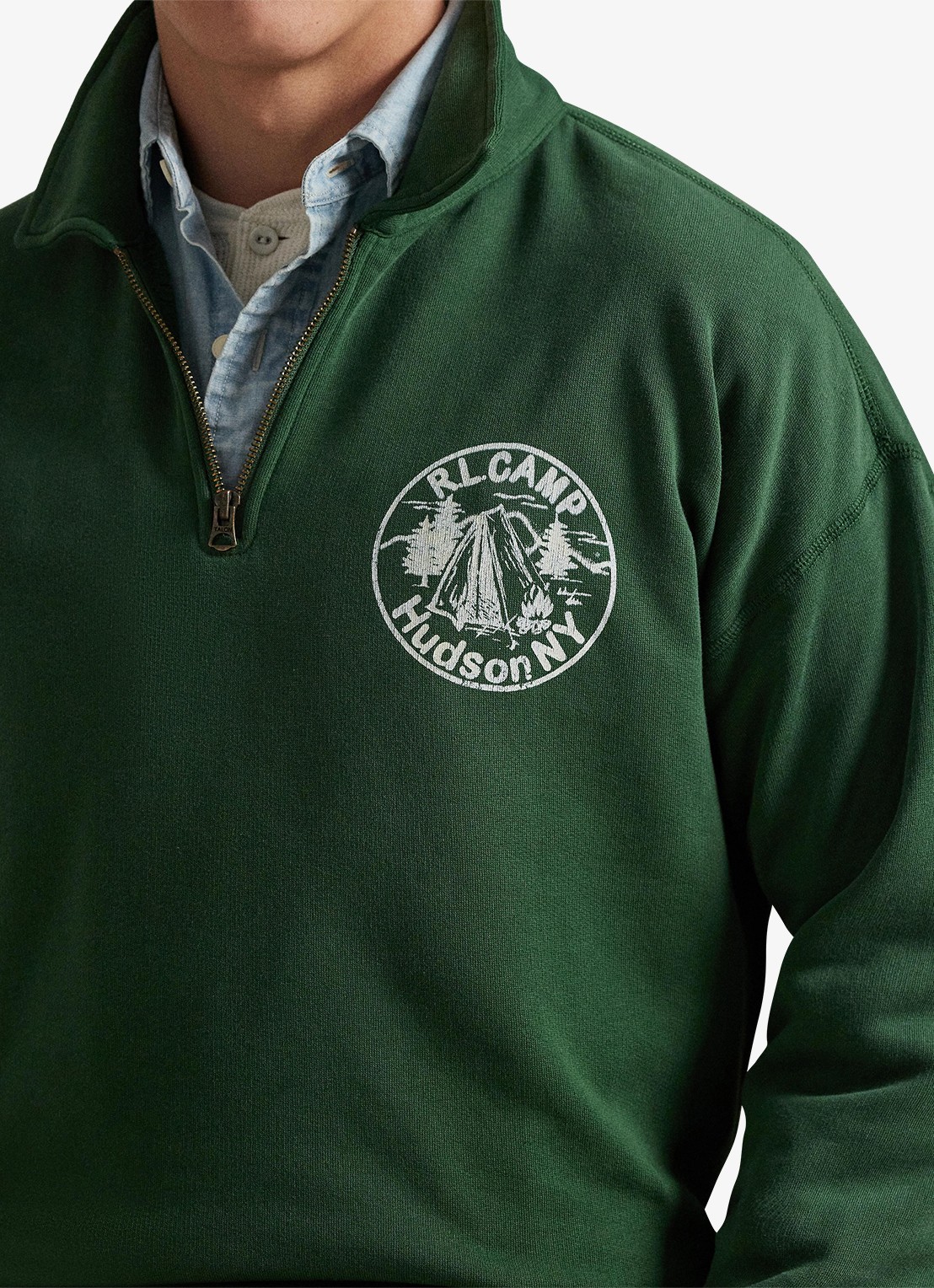 Ralph Lauren Sweater met halve rits en logoprint - detail 2 grass green / groen