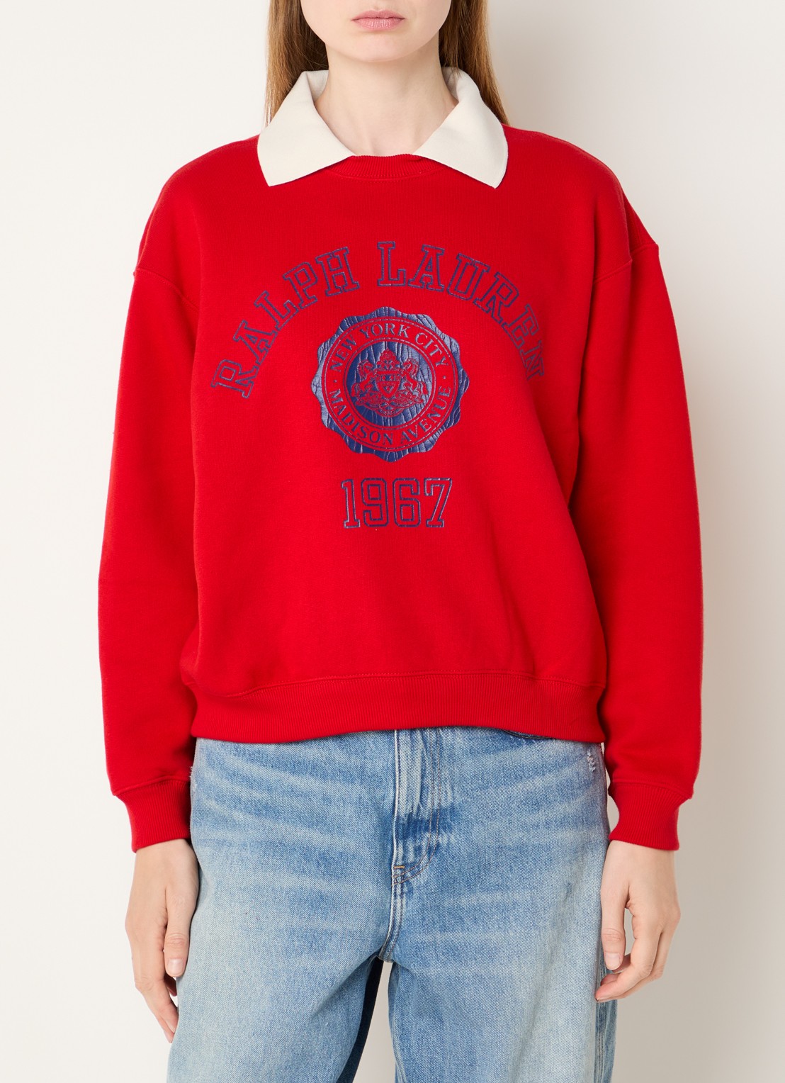 Ralph Lauren Sweater met kraag en logoprint - detail rood