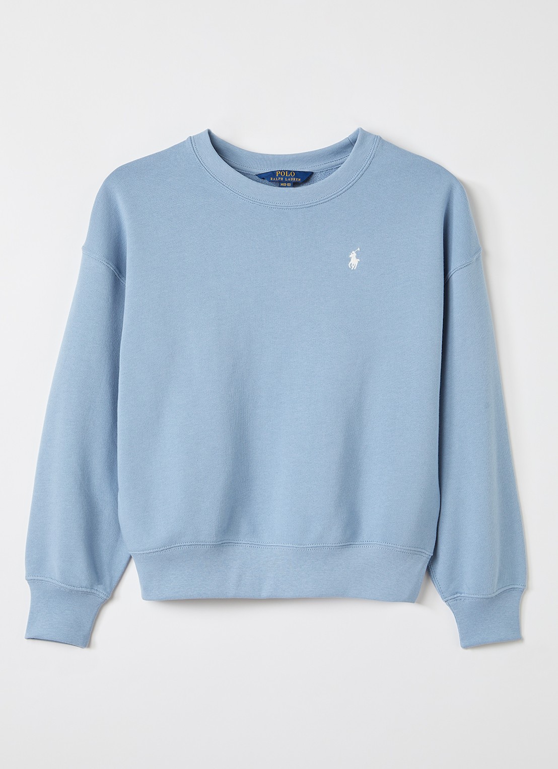 Ralph Lauren Sweater met logo- en backprint - voorkant staalblauw