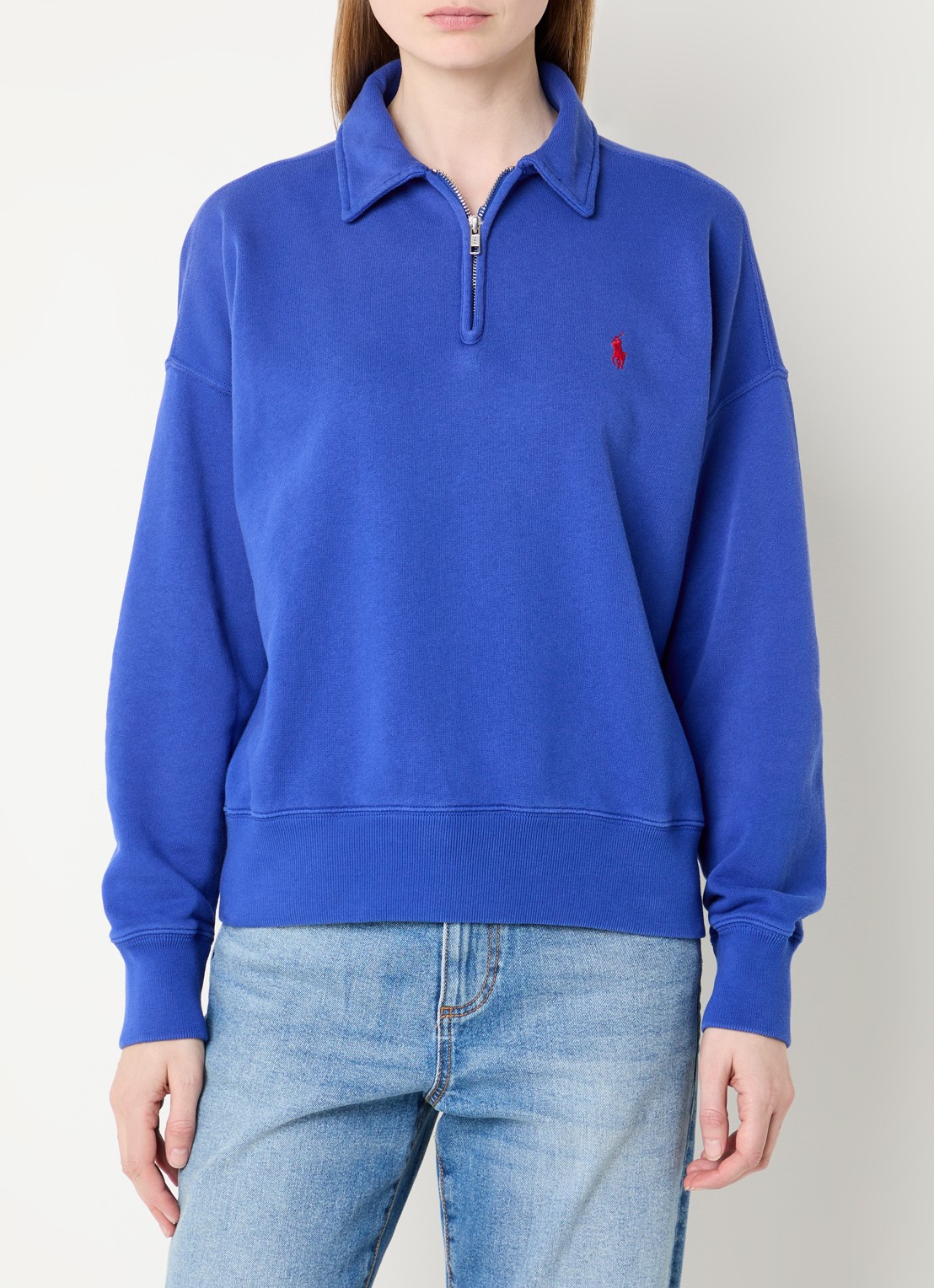 Ralph Lauren Sweater met logo en halve rits - detail 4 kobaltblauw