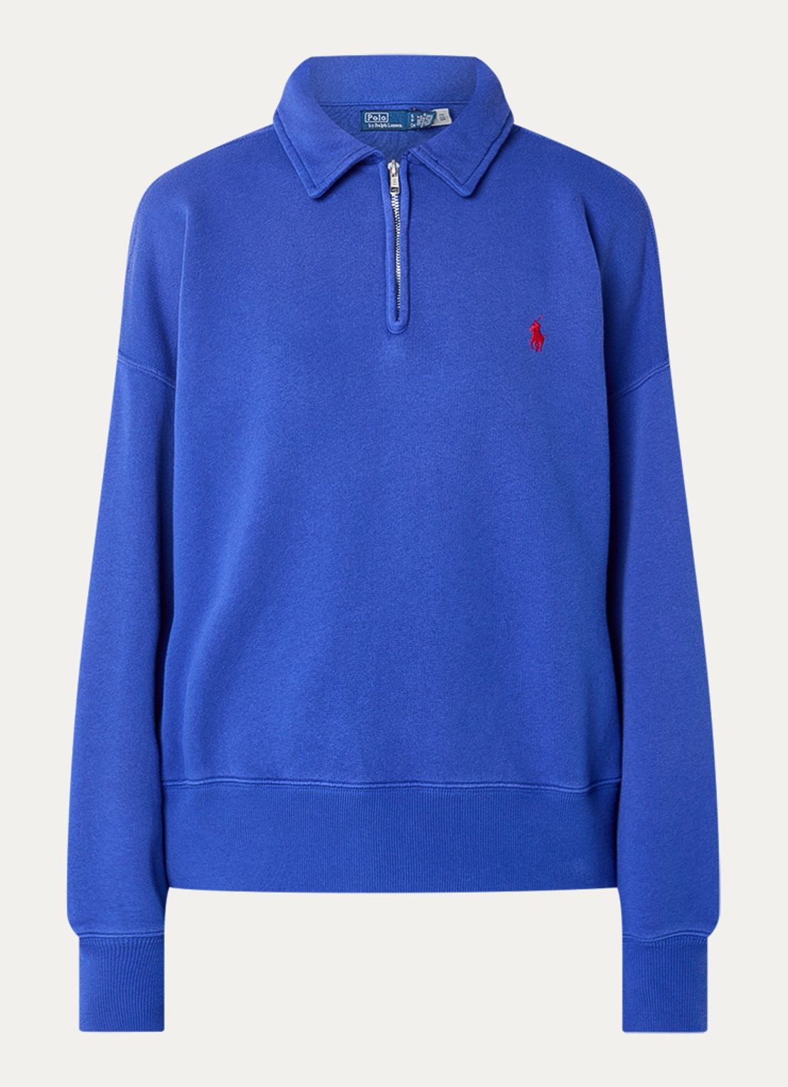 Ralph Lauren Sweater met logo en halve rits - voorkant 2 kobaltblauw