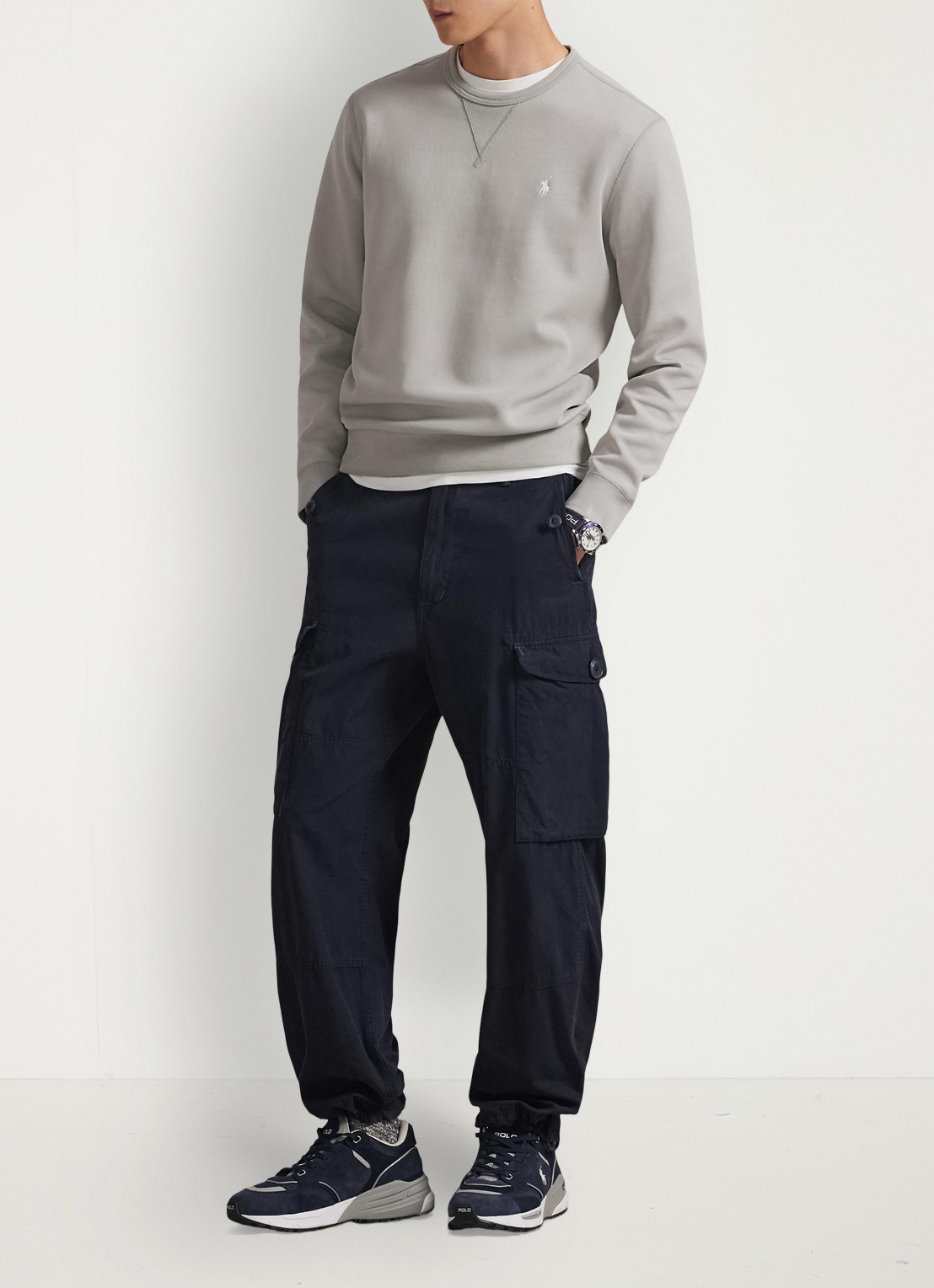 Ralph Lauren Sweater met logoborduring - voorkant 3 soft grey c1730 / lichtgrijs