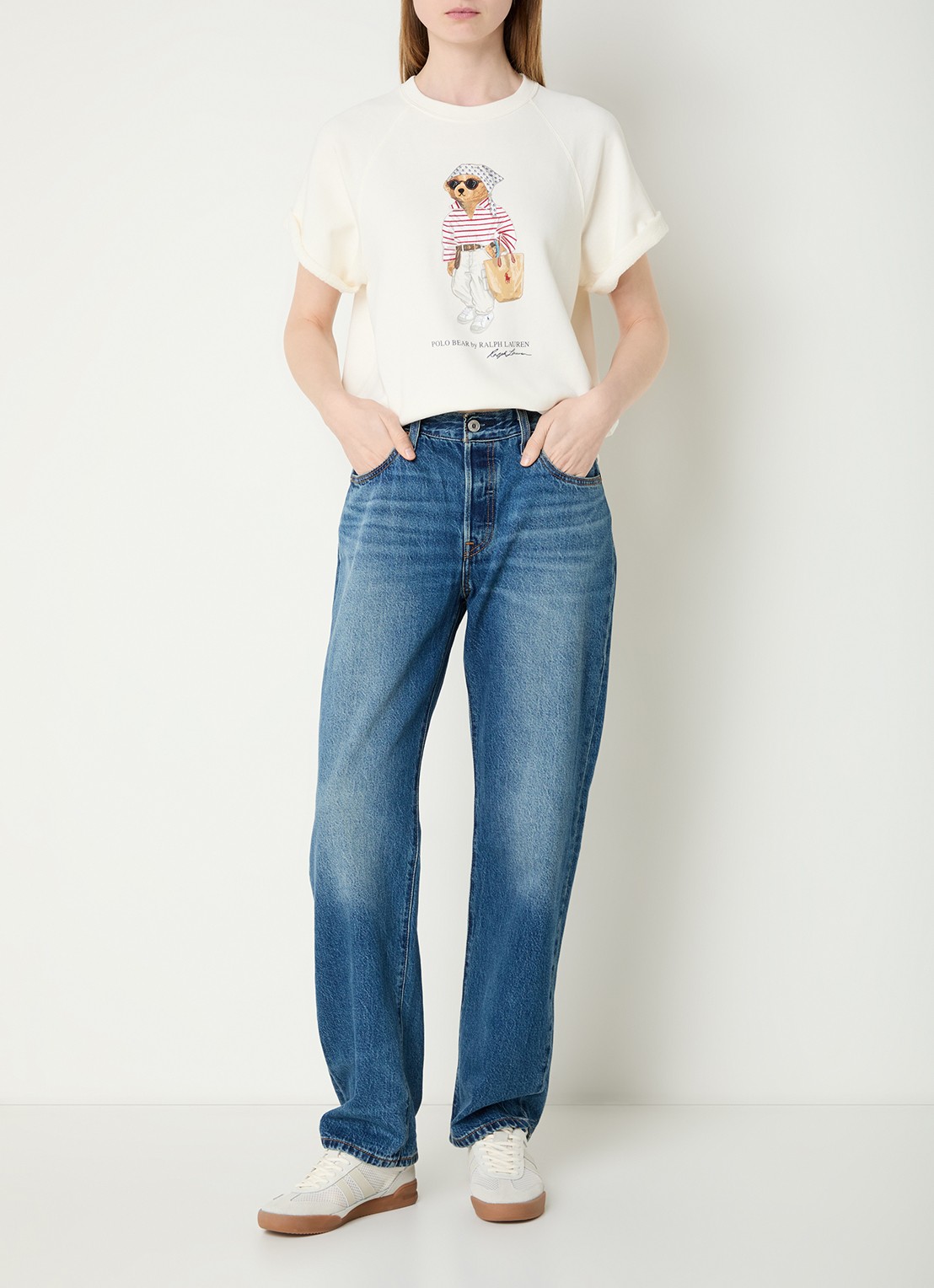 Ralph Lauren Sweater met logoprint - voorkant 2 gebroken wit