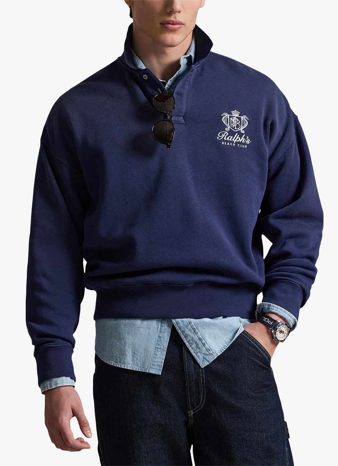 Ralph Lauren Sweater met polokraag en logo - voorkant 2 dark cobalt / donkerblauw