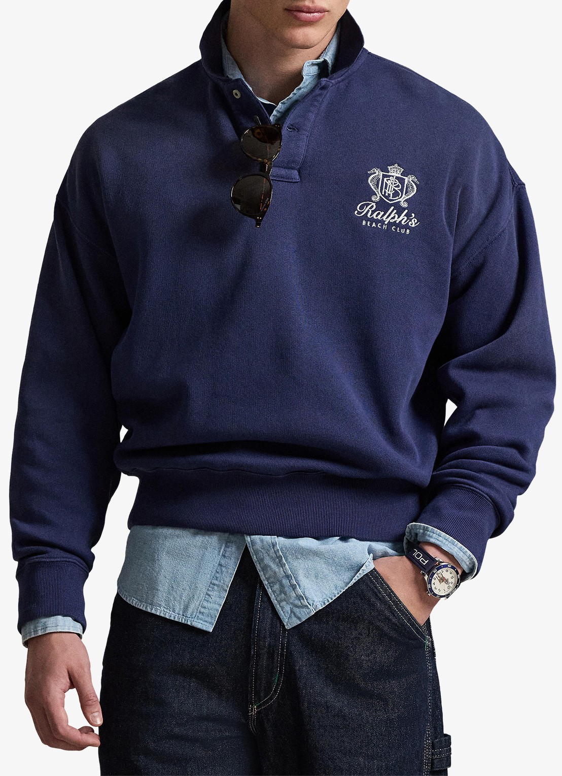 Ralph Lauren Sweater met polokraag en logoborduring - voorkant 4 dark cobalt / donkerblauw