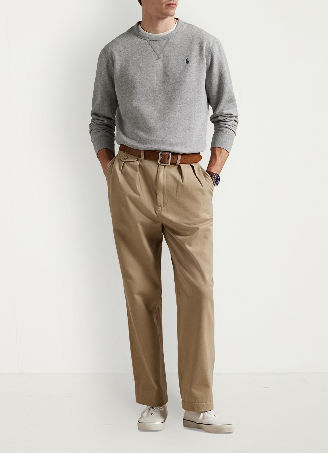 Ralph Lauren Sweater met ronde hals en logoborduring - voorkant 2 andover heather