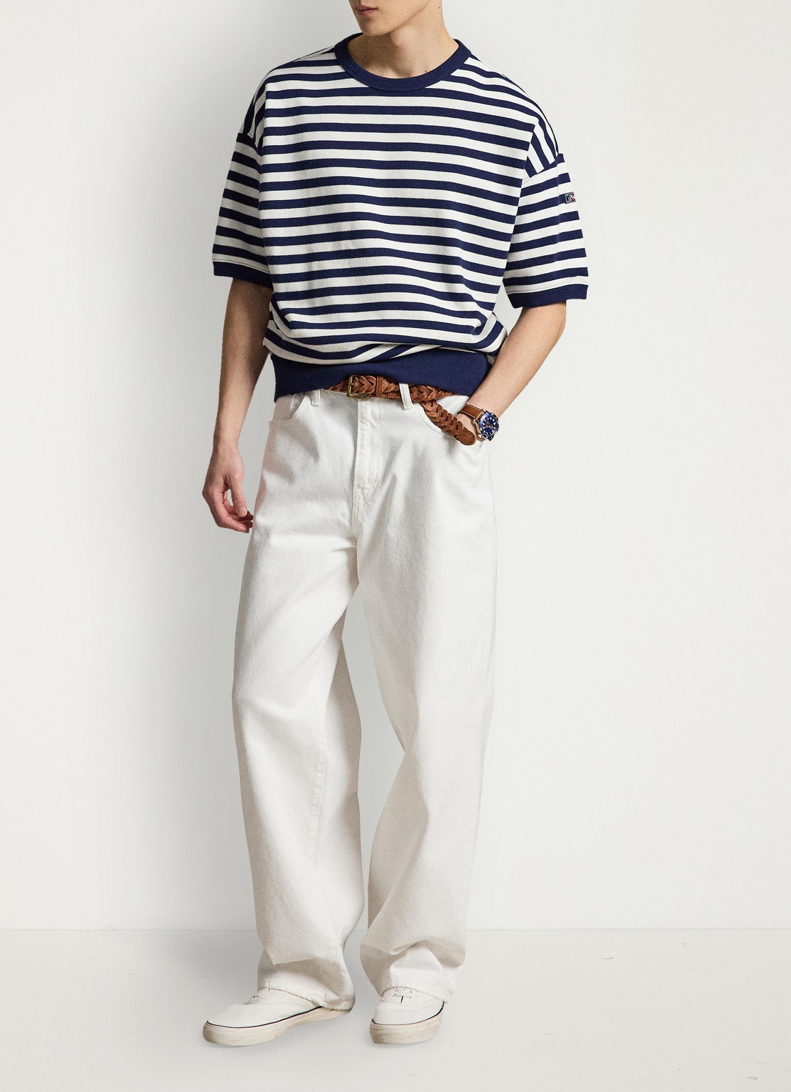 Ralph Lauren Sweater met streepprint - voorkant 5 newport navy/white / donkerblauw
