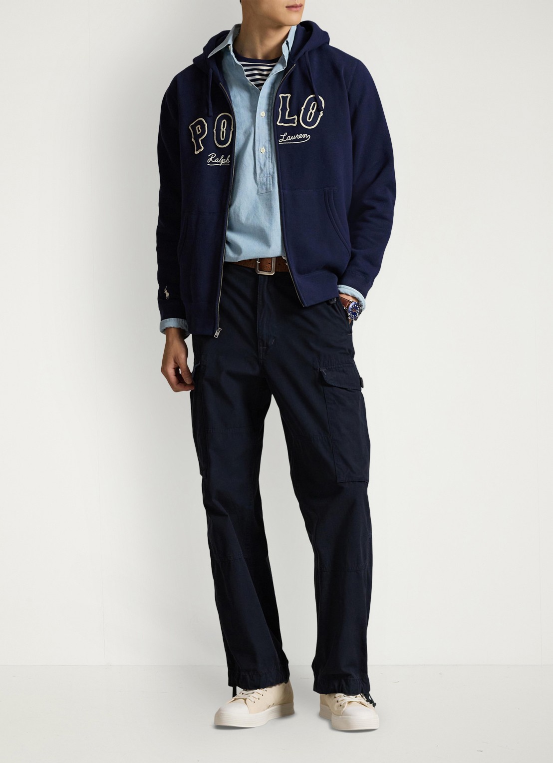 Ralph Lauren Sweatvest met logo en capuchon  - voorkant 5 cruise navy / donkerblauw