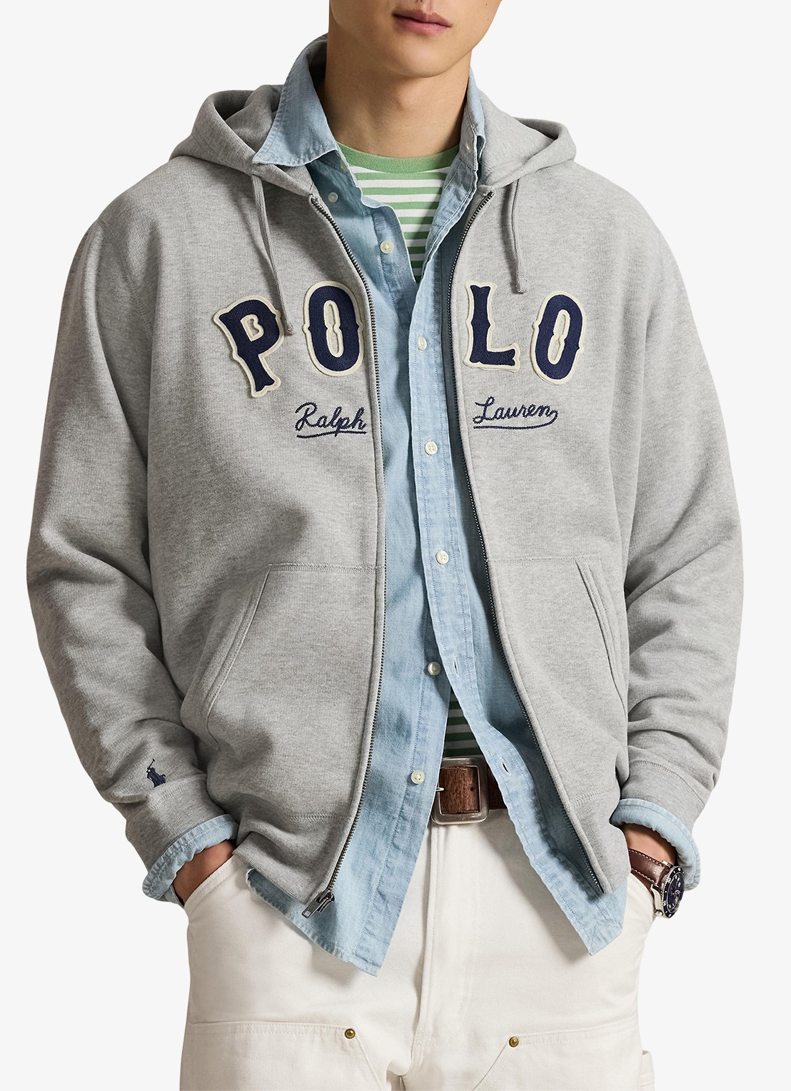 Ralph Lauren Sweatvest met logo en capuchon  - detail 4 andover heather / lichtgrijs