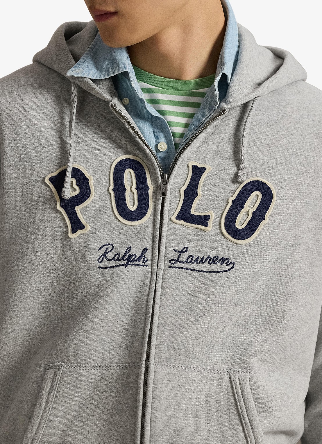 Ralph Lauren Sweatvest met logo en capuchon  - detail 5 andover heather / lichtgrijs