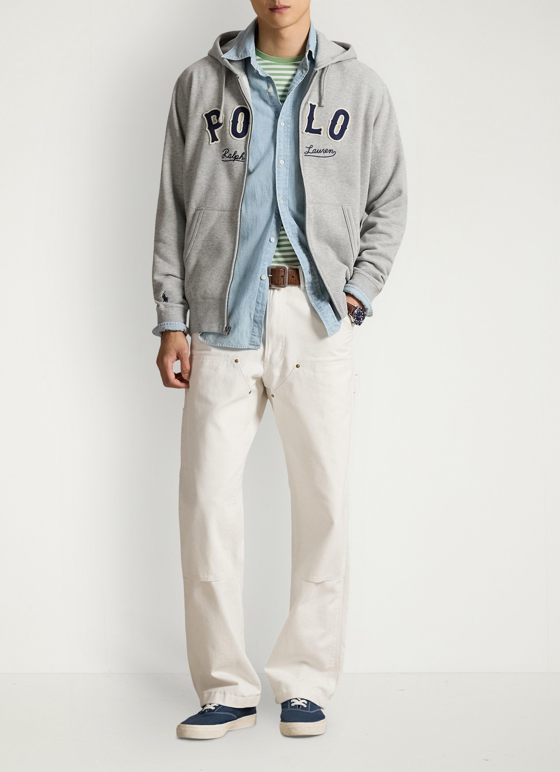 Ralph Lauren Sweatvest met logo en capuchon  - voorkant 2 andover heather / lichtgrijs