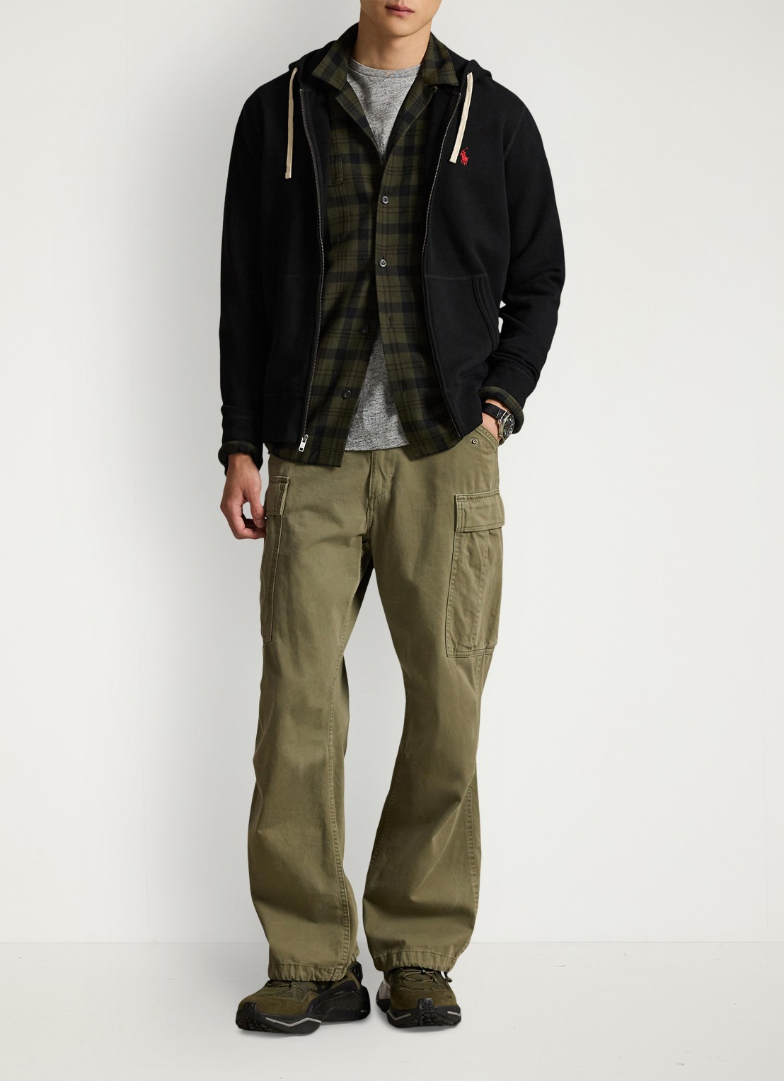 Ralph Lauren Sweatvest met logoborduring en capuchon  - voorkant 2 zwart