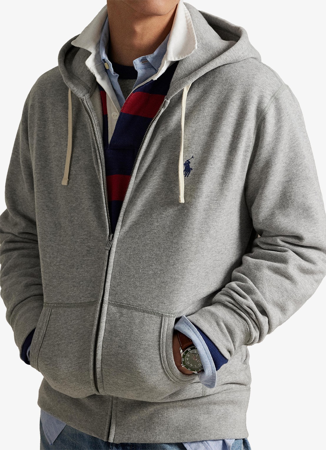 Ralph Lauren Sweatvest met logoborduring en capuchon  - detail 2 andover heather / grijs