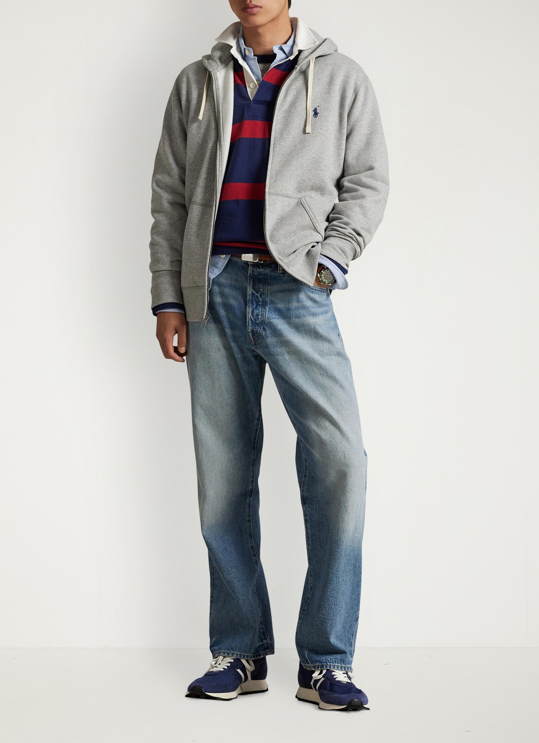 Ralph Lauren Sweatvest met logoborduring en capuchon  - voorkant 5 andover heather / grijs