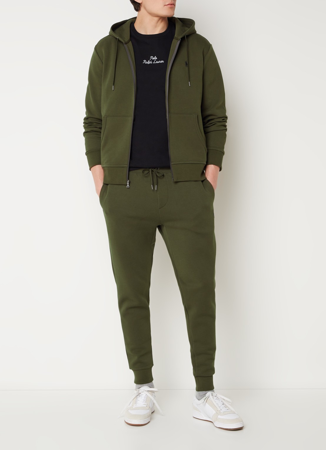 Ralph Lauren Sweatvest met steekzakken en logoborduring - voorkant 2 company olive / legergroen