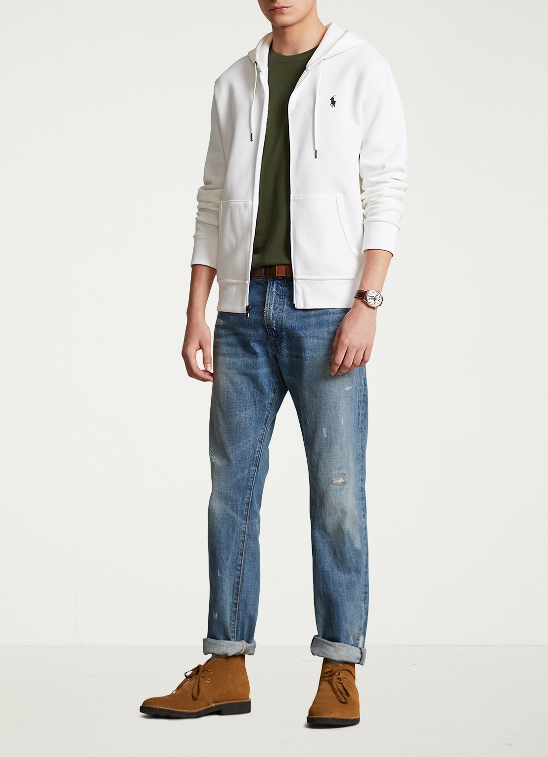 Ralph Lauren Sweatvest met steekzakken en logoborduring - voorkant 7 white / wit