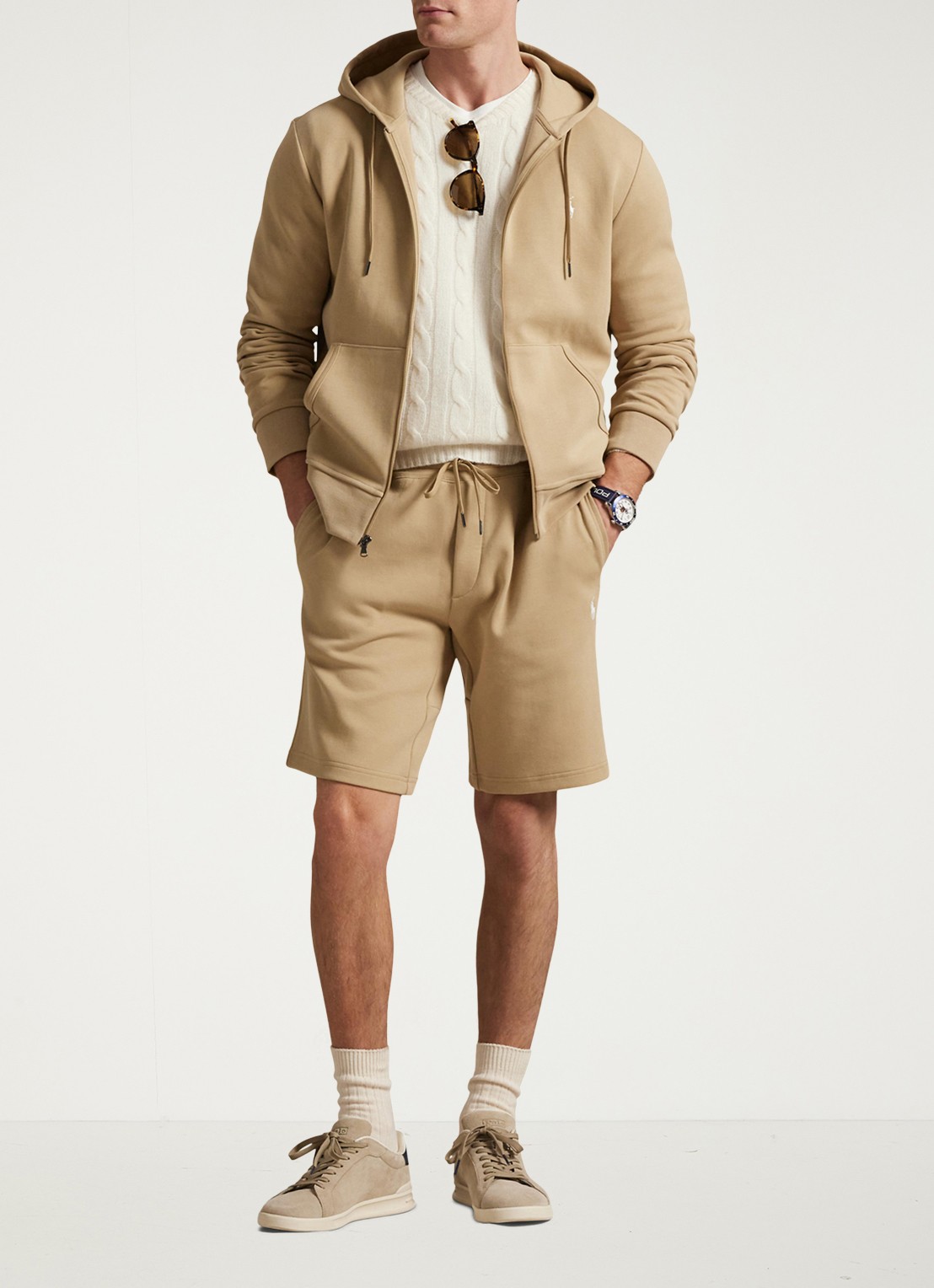 Ralph Lauren Sweatvest met steekzakken en logoborduring - voorkant 8 vintage khaki / khaki