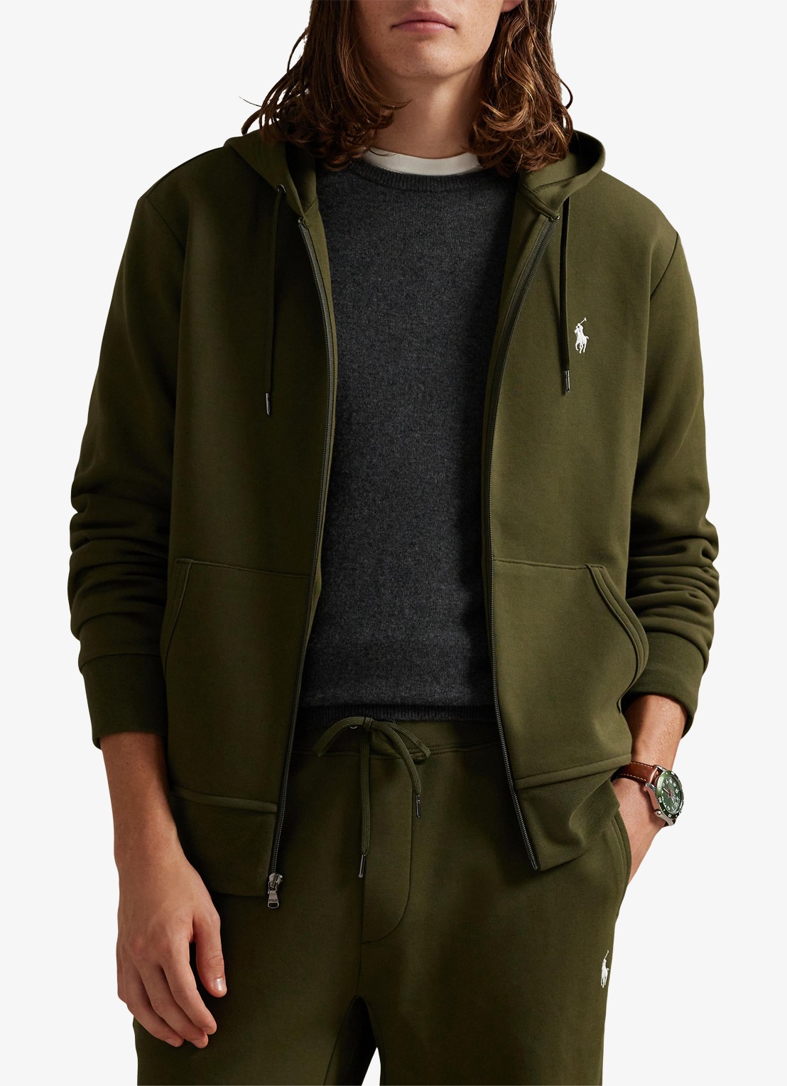 Ralph Lauren Sweatvest met steekzakken en logoborduring - detail 3 company olive / olijfgroen