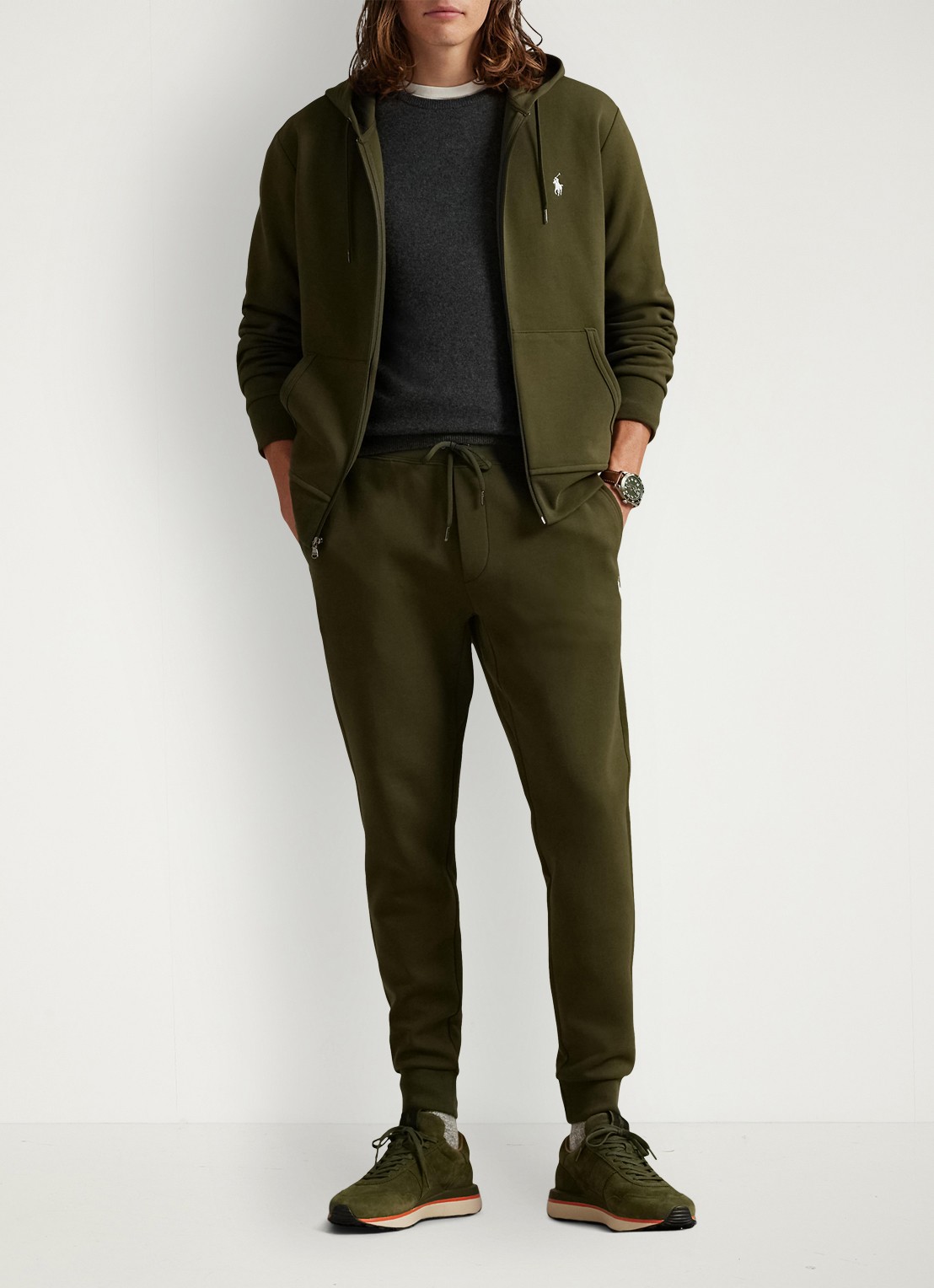 Ralph Lauren Sweatvest met steekzakken en logoborduring - voorkant 2 company olive / olijfgroen
