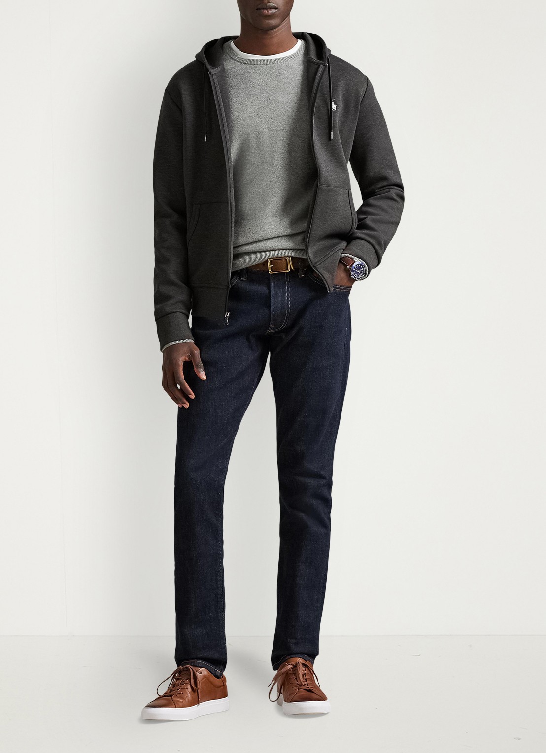 Ralph Lauren Sweatvest met steekzakken en logoborduring - voorkant 3 dark charcoal heather