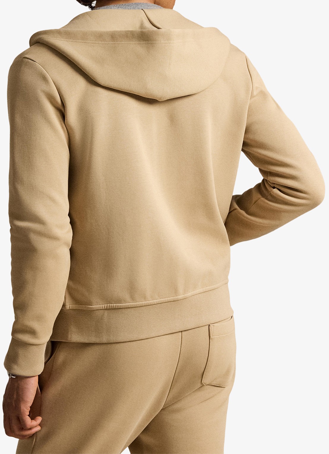 Ralph Lauren Sweatvest met steekzakken en logoborduring - achterkant 2 vintage khaki / khaki