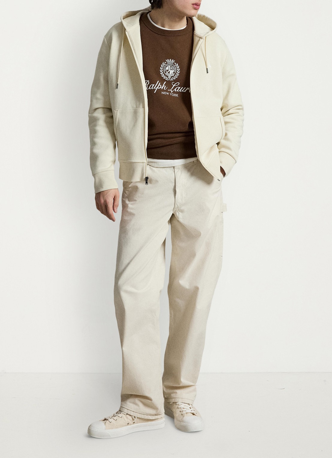 Ralph Lauren Sweatvest met steekzakken en logoborduring - detail 4 guide cream / crème