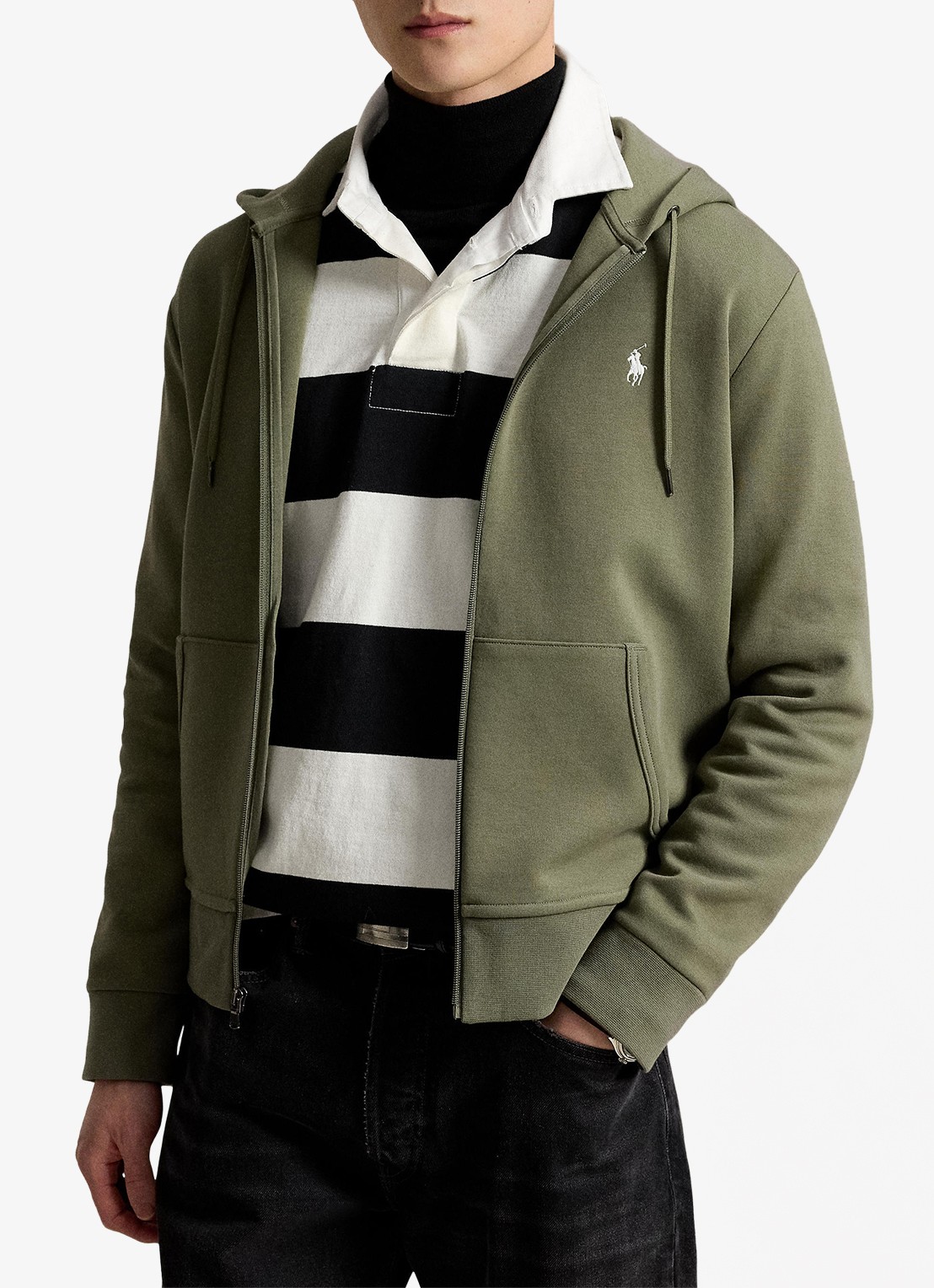 Ralph Lauren Sweatvest met steekzakken en logoborduring - voorkant 4 cruise olive / olijfgroen