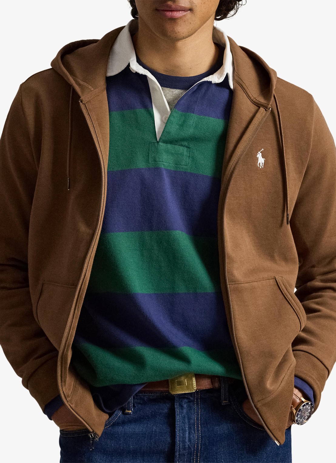 Ralph Lauren Sweatvest met steekzakken en logoborduring - voorkant 2 luggage brown / bruin