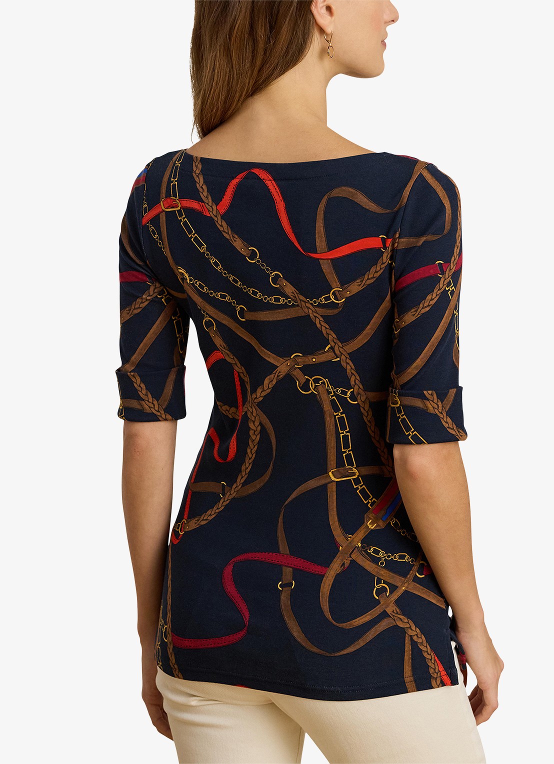Ralph Lauren T-shirt met boothals en grafische print - achterkant navy multi / donkerblauw