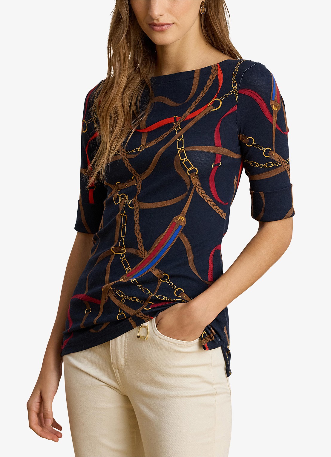 Ralph Lauren T-shirt met boothals en grafische print - detail 2 navy multi / donkerblauw