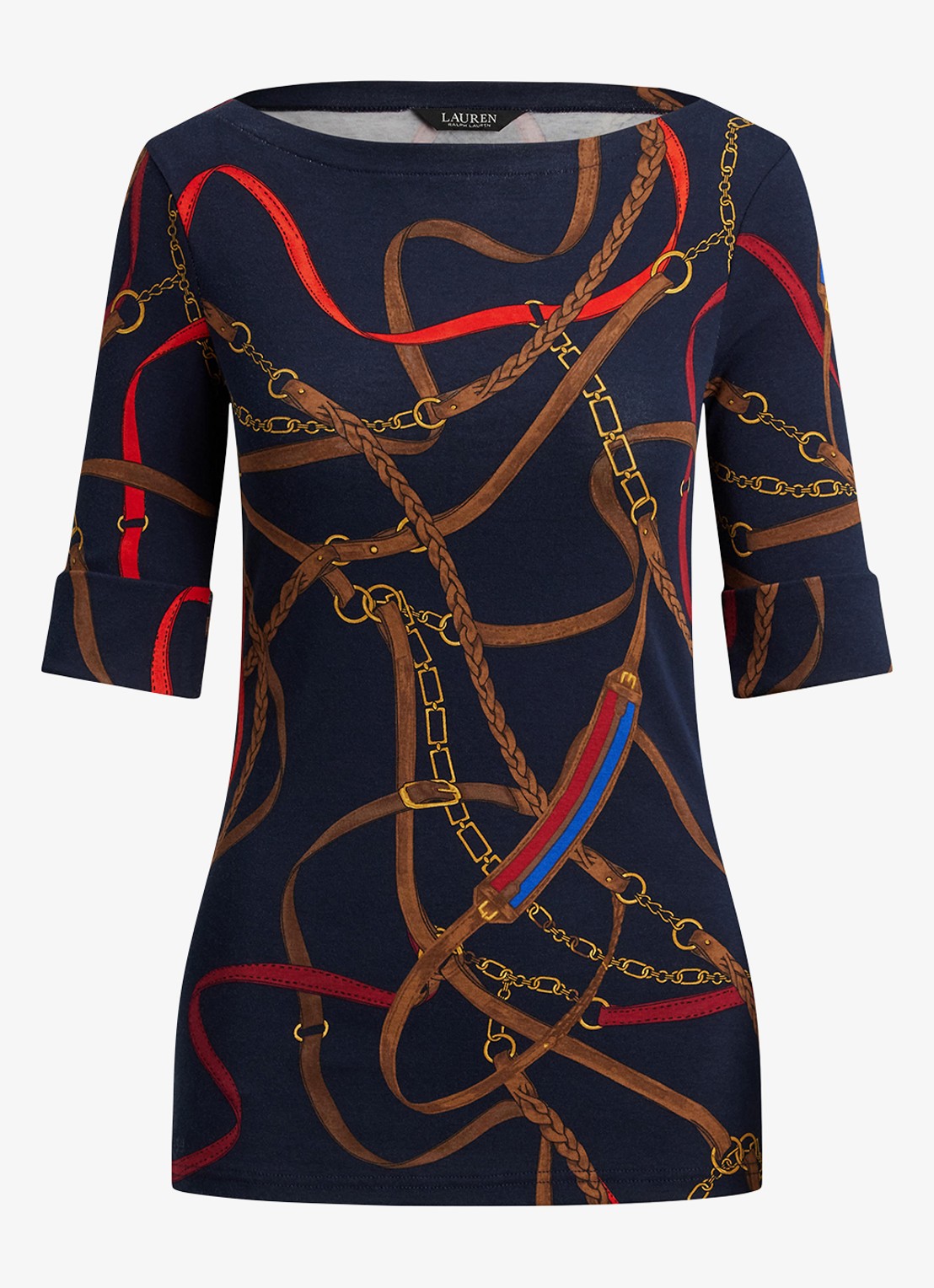 Ralph Lauren T-shirt met boothals en grafische print - voorkant 3 navy multi / donkerblauw