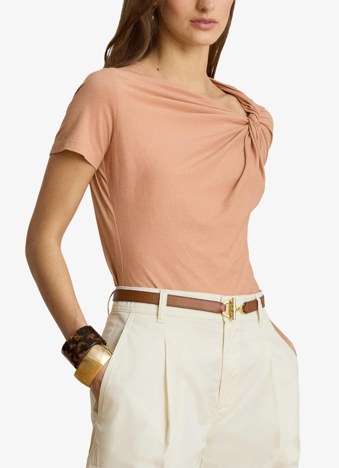Ralph Lauren T-shirt met knoopdetail - detail 4 pink sienna / roze