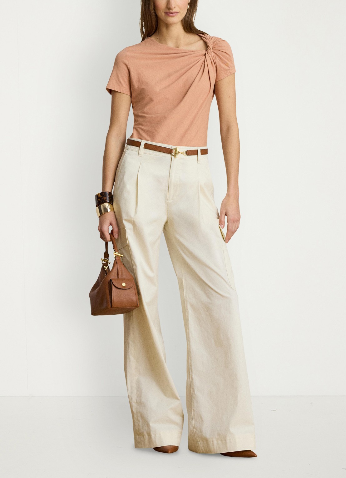 Ralph Lauren T-shirt met knoopdetail - voorkant 3 pink sienna / roze