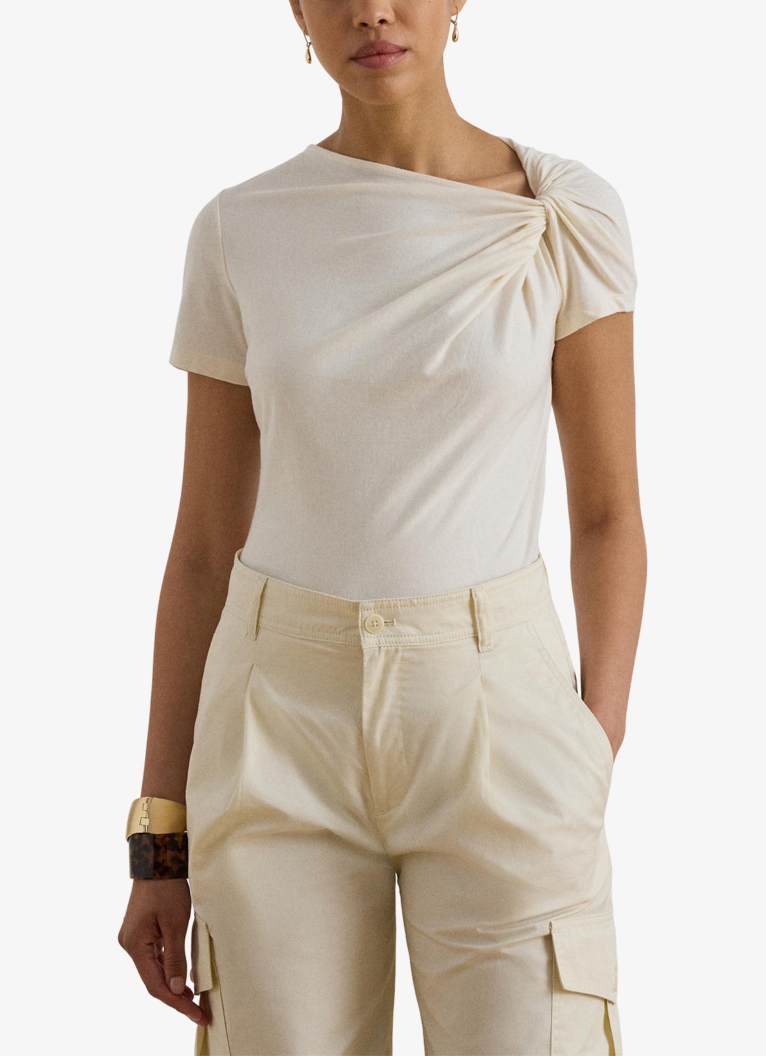 Ralph Lauren T-shirt met knoopdetail - detail 3 mascarpone crème / crème