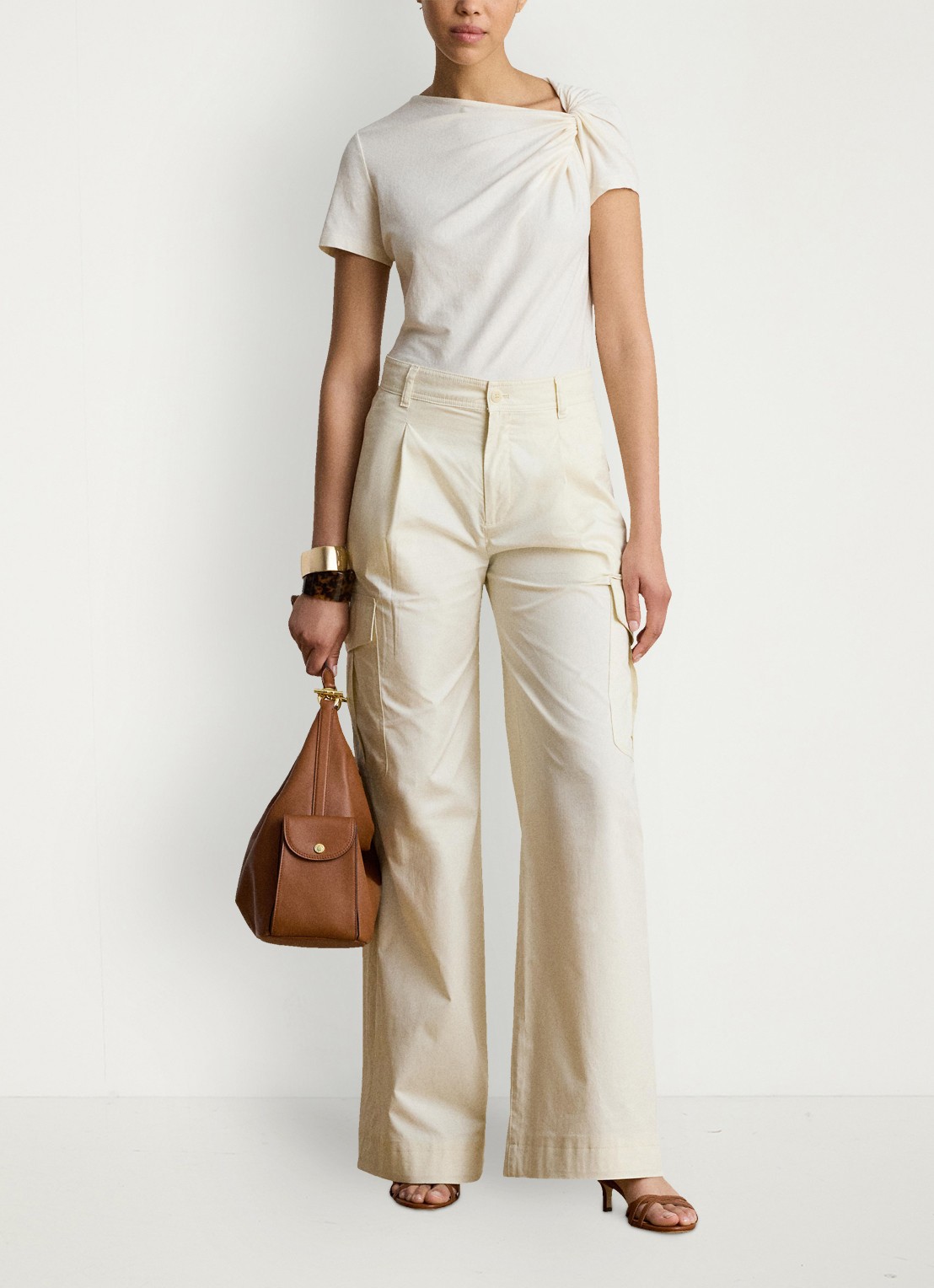 Ralph Lauren T-shirt met knoopdetail - voorkant 2 mascarpone crème / crème