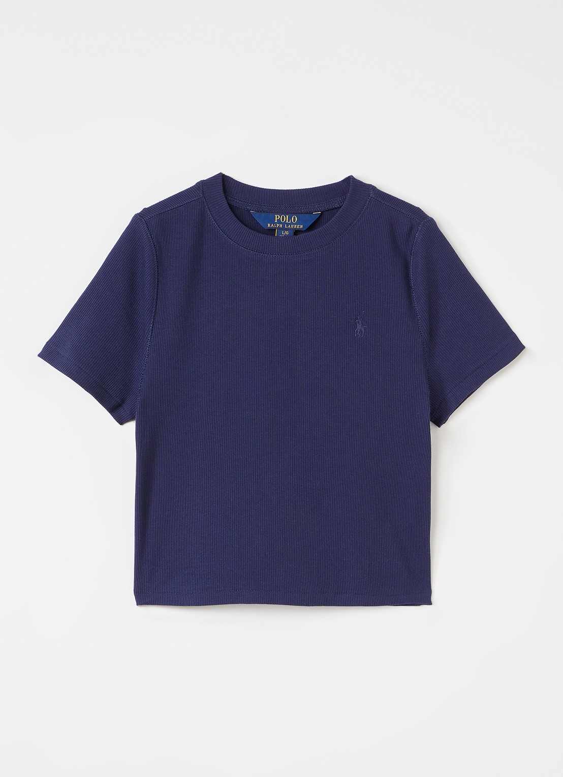 Ralph Lauren T-shirt met logobordring - voorkant donkerblauw