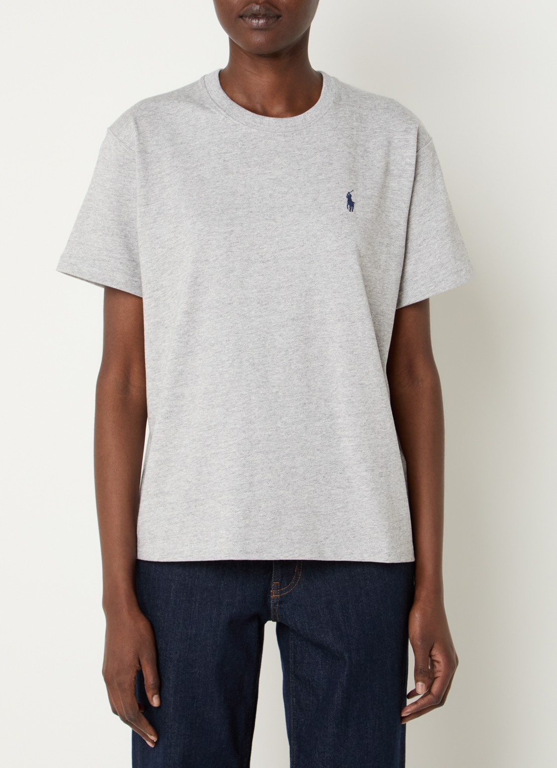 Ralph Lauren T-shirt met logoborduring en gemêleerd dessin - detail 4 grijsmele