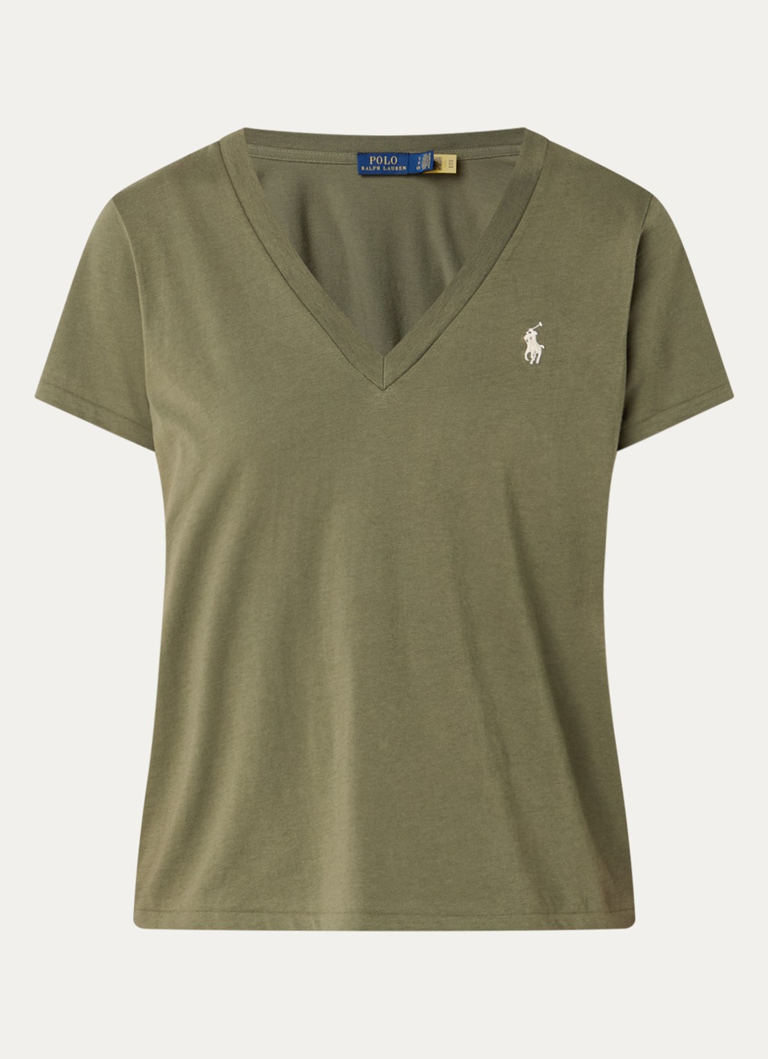 Ralph Lauren T-shirt met logoborduring en V-hals - voorkant 2 olijfgroen