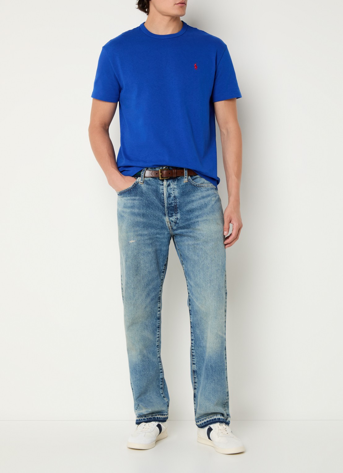Ralph Lauren T-shirt met logoborduring  - voorkant 3 kobaltblauw