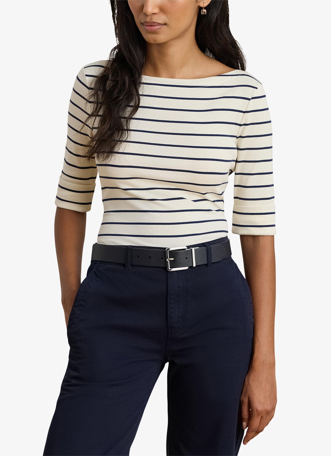 Ralph Lauren T-shirt met streepprint en boothals - detail wit
