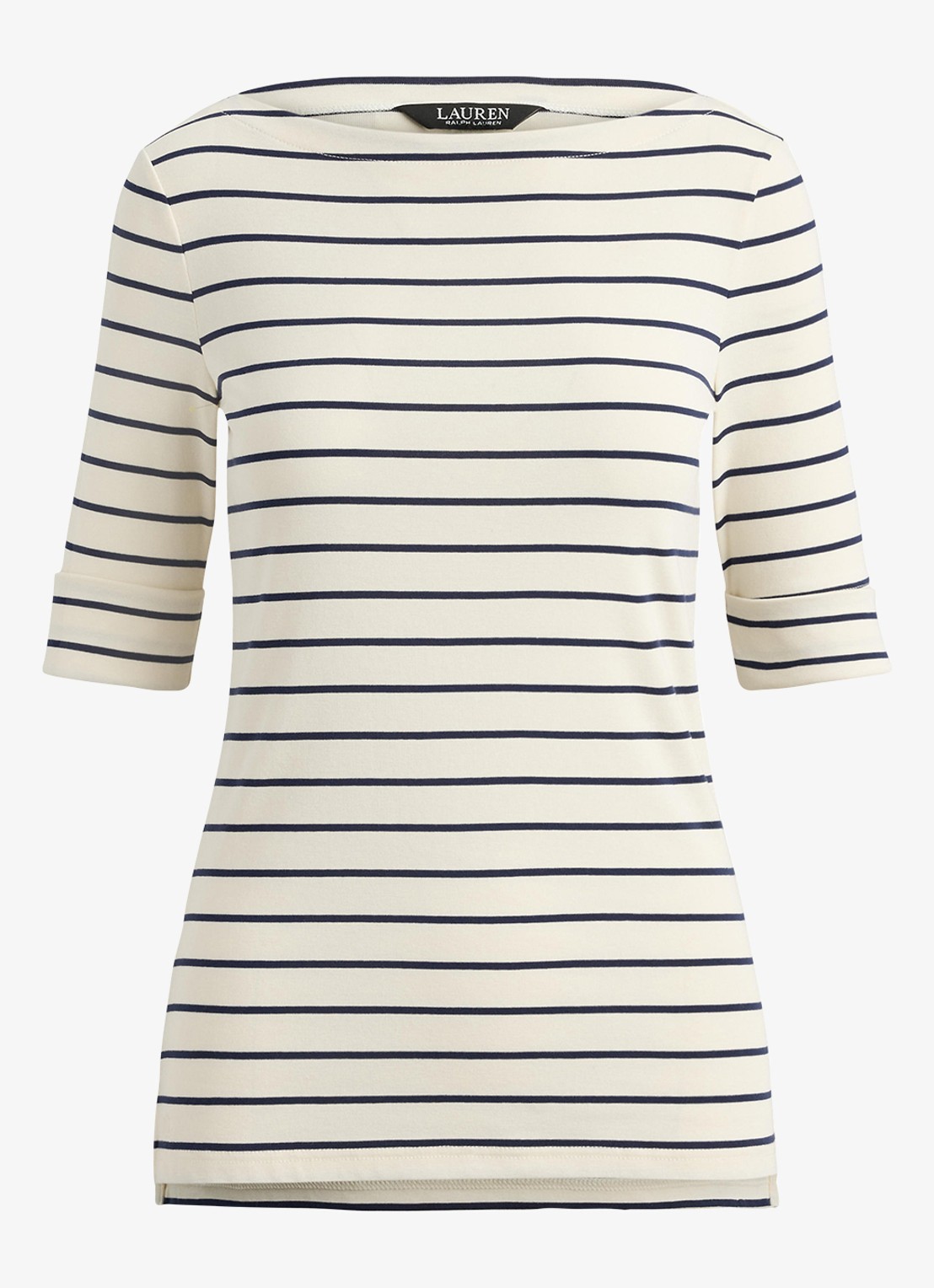 Ralph Lauren T-shirt met streepprint en boothals - voorkant 3 wit