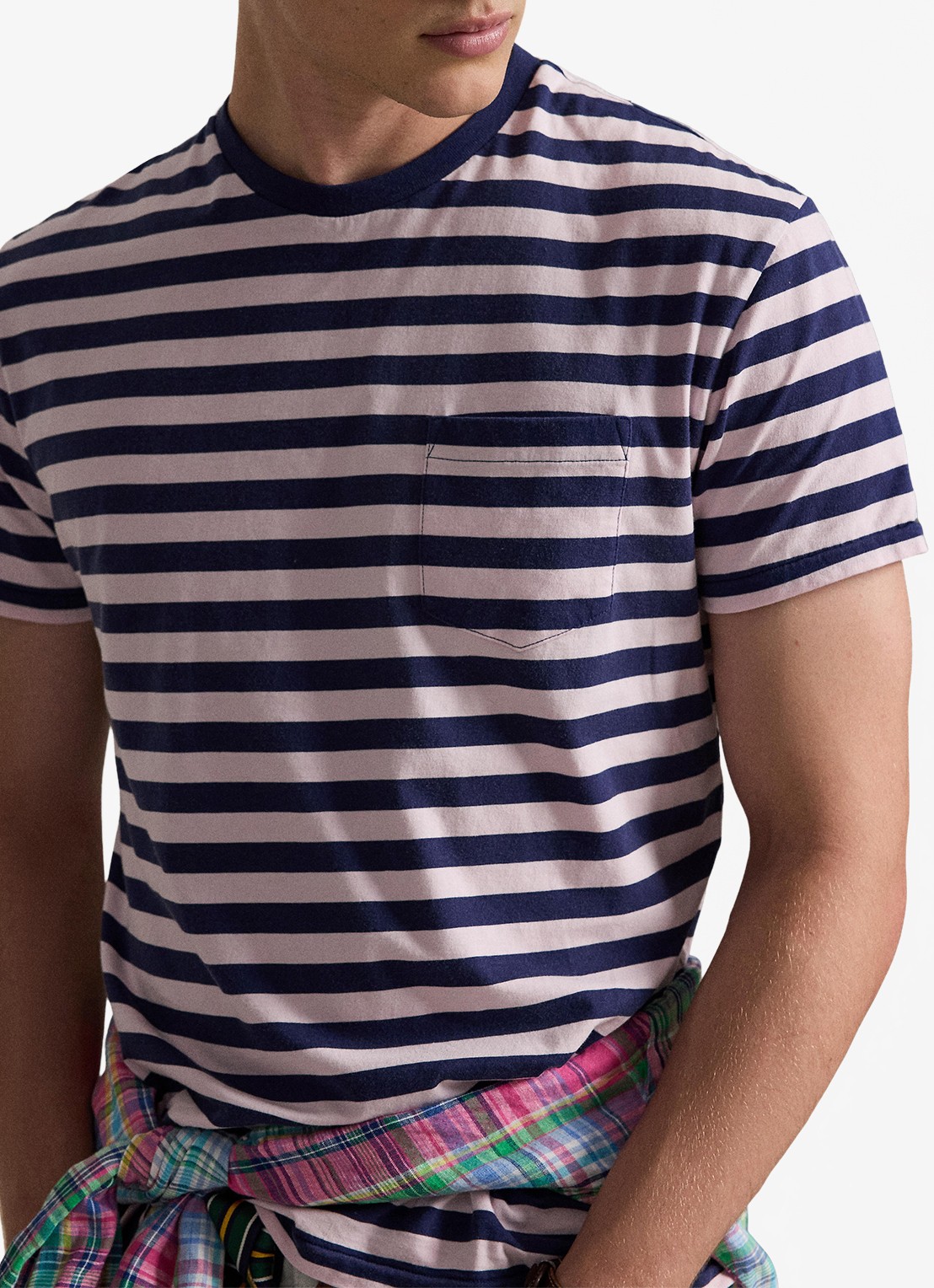 Ralph Lauren T-shirt met streepprint en borstzak - detail 2 garden pink/dark cobalt-zyrb