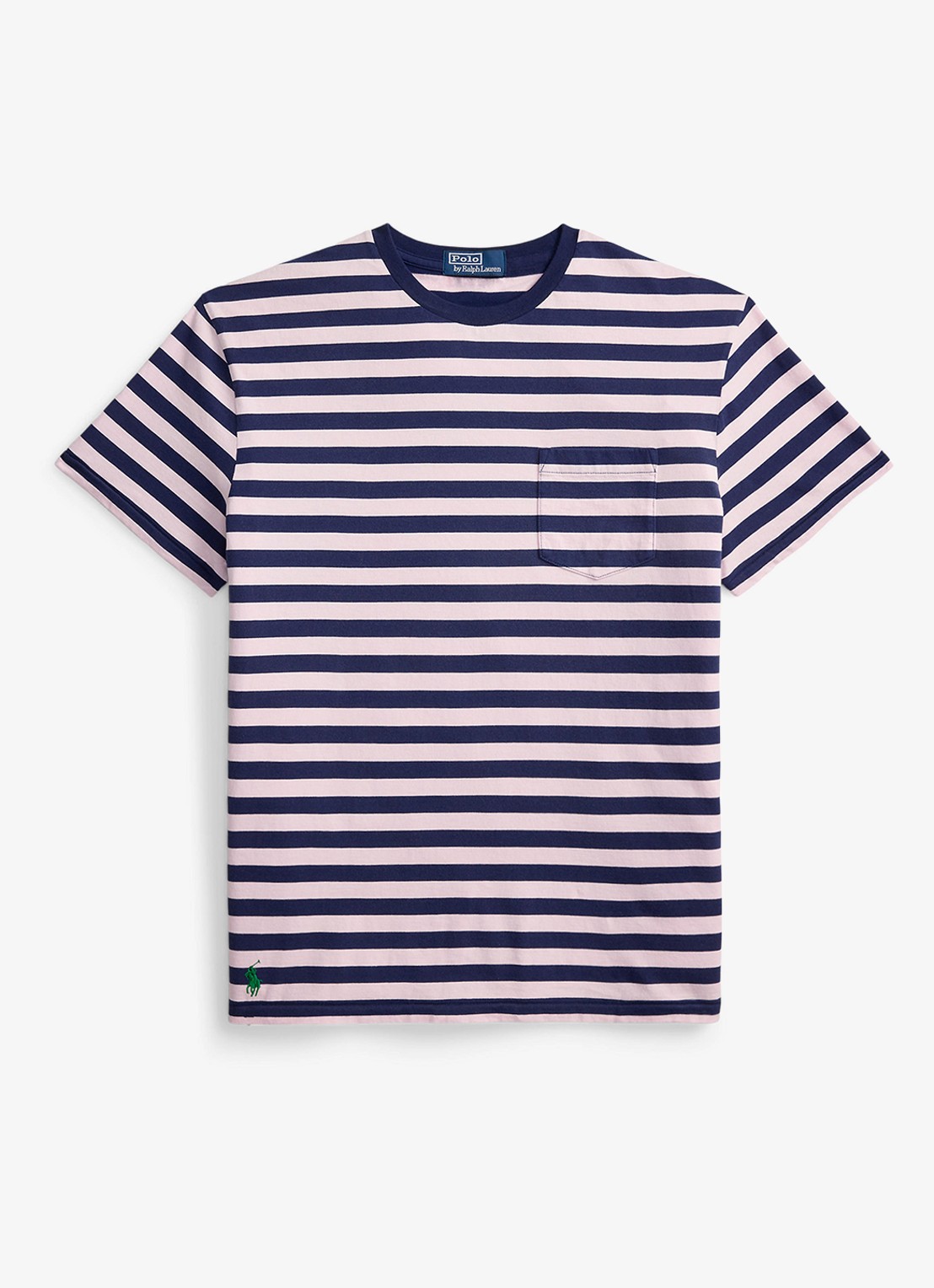 Ralph Lauren T-shirt met streepprint en borstzak - voorkant 4 garden pink/dark cobalt-zyrb